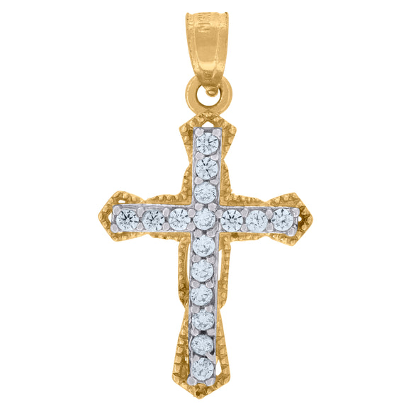 10kt Two-tone Gold Cubic-zirconia Unisex Cross Ht:26.2mm x W:14.2mm Religious Charm Pendant