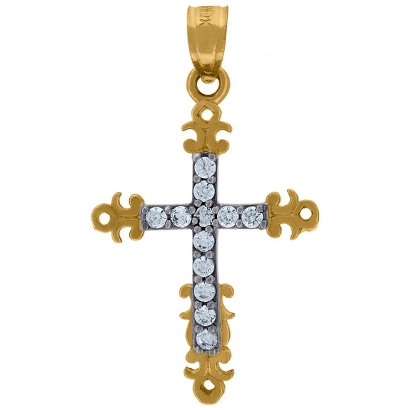 10kt Two-tone Gold Cubic-zirconia Unisex Cross Ht:28.4mm x W:16mm Religious Charm Pendant