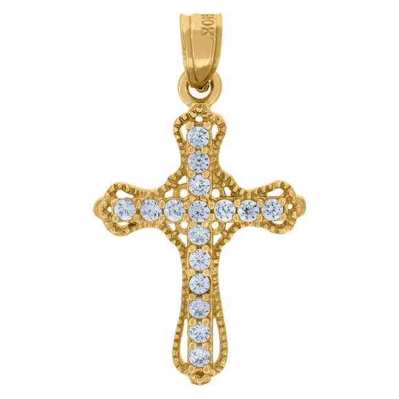 10kt Yellow Gold Unisex Cubic Zirconia Cubic-zirconia Cross Religious Charm Pendant