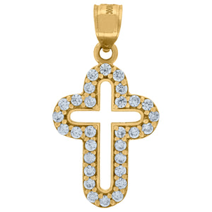 10kt Yellow Gold Cubic-zirconia Unisex Cross Ht:27.2mm x W:14.1mm Religious Charm Pendant