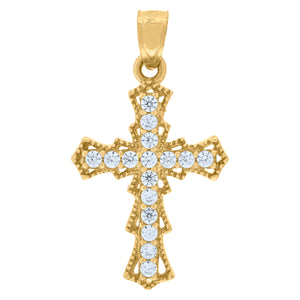 10kt Yellow Gold Cubic-zirconia Unisex Cross Ht:26.2mm x W:14.7mm Religious Charm Pendant