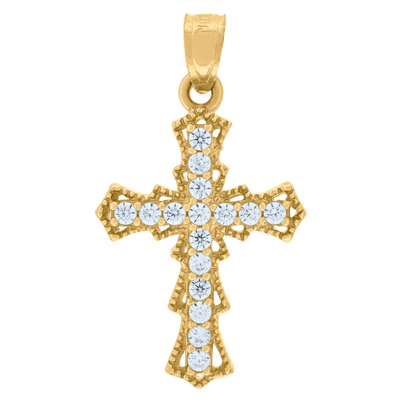10kt Yellow Gold Cubic-zirconia Unisex Cross Ht:26.2mm x W:14.7mm Religious Charm Pendant