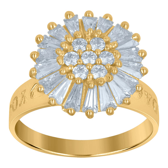 10kt Two-tone Gold Womens Round And Baguette CZ Round Engagement Ring