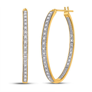 Yellow-tone Sterling Silver Womens Round Diamond Hoop Earrings 1/4 Cttw