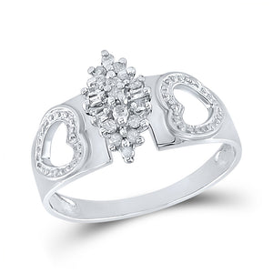 Sterling Silver Womens Round Diamond Heart Cluster Ring 1/8 Cttw