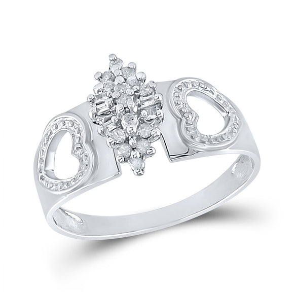 Sterling Silver Womens Round Diamond Heart Cluster Ring 1/8 Cttw