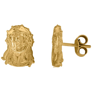10kt Yellow Gold DC Mens Jesus Religious Push Back Studs