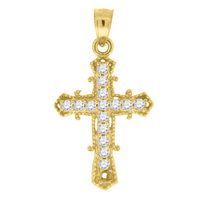 10kt Yellow Gold Unisex Cubic Zirconia Cubic-zirconia Cross Religious Charm Pendant