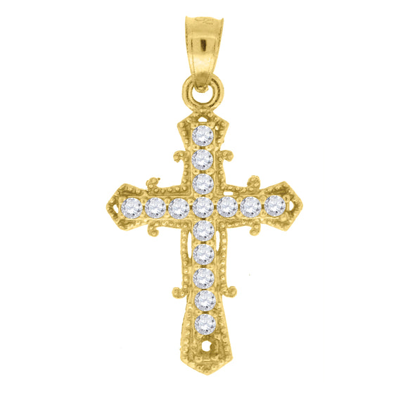 10kt Yellow Gold Unisex Cubic Zirconia Cubic-zirconia Cross Religious Charm Pendant