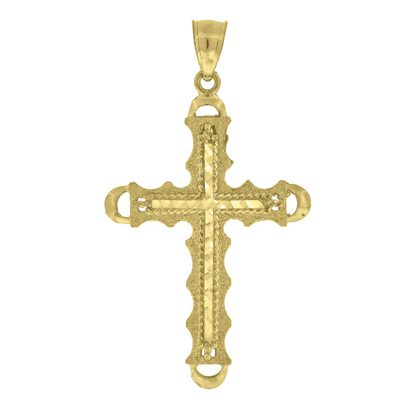 10kt Yellow Gold Unisex Diamond-cut Cross Religious Charm Pendant