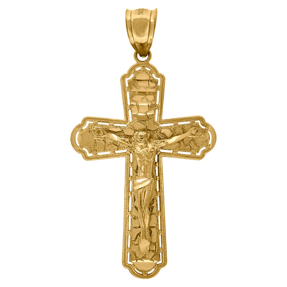 10kt Yellow Gold Unisex Nugget Cross Crucifix Religious Charm Pendant