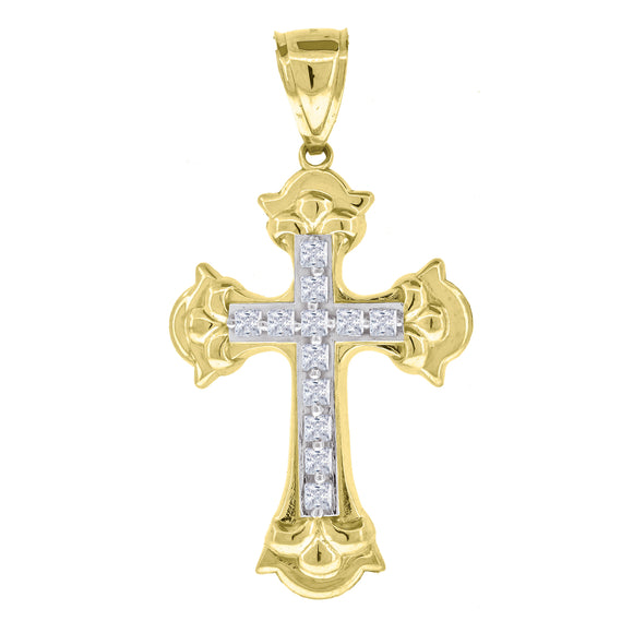 10kt Two-tone Gold Mens Women Princess Cut Cubic Zirconia Cubic-zirconia Cross Religious Charm Pendant