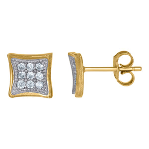 10kt Two-tone Gold Mens CZ Cubic Zirconia Square Stud Earrings