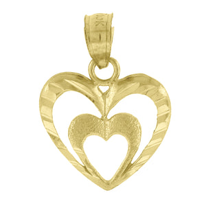 10kt Yellow Gold Diamond-cut Womens Double Ht:17.3mm x W:13mm Heart Charm Pendant