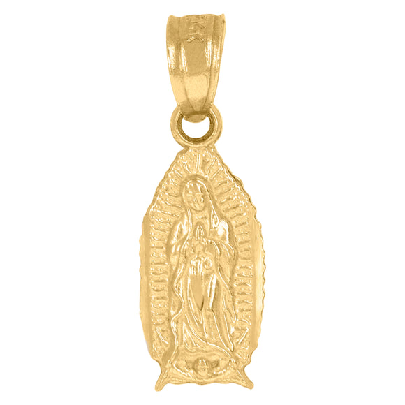 10kt Yellow Gold Diamond-cut Unisex Mary Guadalupe Ht:19.2mm x W:6.3mm Religious Charm Pendant