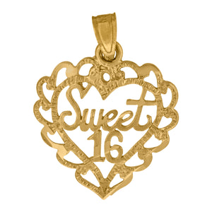 10kt Yellow Gold Womens Diamond-cut Sweet 16 Heart Charm Pendant