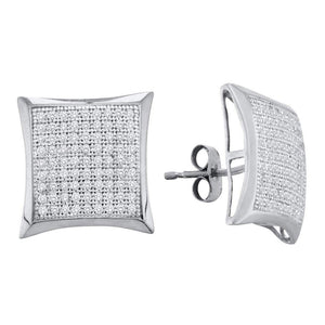 10kt White Gold Womens Round Diamond Convex Square Kite Cluster Earrings 1/2 Cttw