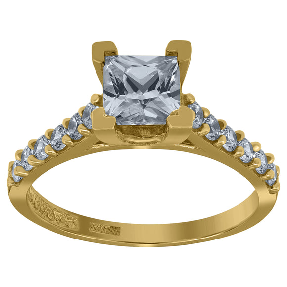 10kt Yellow Gold Womens Princess-cut Cubic Zirconia CZ Wedding Engagement Ring