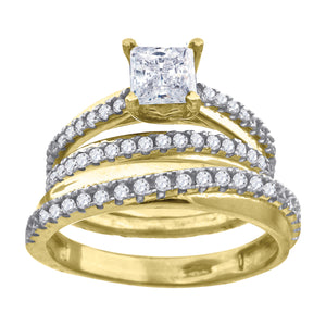 10kt Two-tone Gold Womens Princess-cut Cubic Zirconia Trio Ring Set