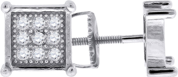 925 Sterling Silver Womens Cubic Zirconia Square Stud Earrings