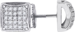 925 Sterling Silver Womens Cubic Zirconia Square Stud Earrings