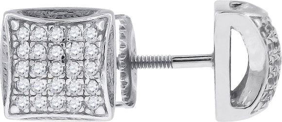 925 Sterling Silver Womens Cubic Zirconia Square Stud Earrings