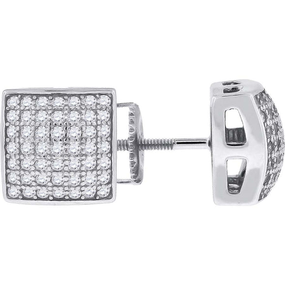 925 Sterling Silver Womens Cubic Zirconia Square Stud Earrings