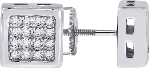 925 Sterling Silver Womens Cubic Zirconia Square Stud Earrings