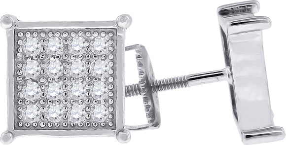 925 Sterling Silver Womens Cubic Zirconia Square Stud Earrings