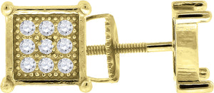 925 Sterling Silver Yellow-tone Womens Cubic Zirconia Square Stud Earrings