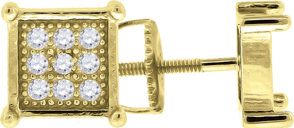 925 Sterling Silver Yellow-tone Womens Cubic Zirconia Square Stud Earrings