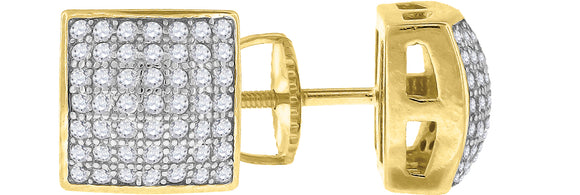 925 Sterling Silver Yellow-tone Womens Cubic Zirconia Square Stud Earrings