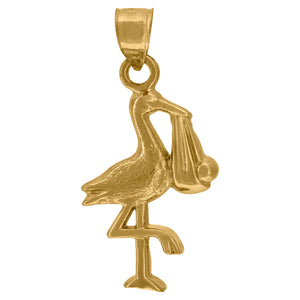 10kt Yellow Gold Unisex Diamond-cut Stork Holding Baby Charm Pendant
