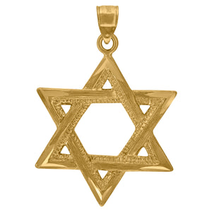 10kt Yellow Gold Diamond-cut Unisex Star of David Ht:36.4mm x W:24.2mm Religious Charm Pendant