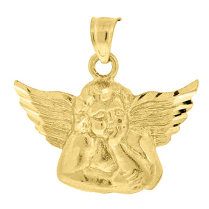 10kt Yellow Gold Diamond-cut Unisex Angel Ht:24.4mm x W:24.8mm Religious Charm Pendant