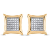 10kt Yellow Gold Womens Round Diamond Square Kite Cluster Earrings 1/5 Cttw