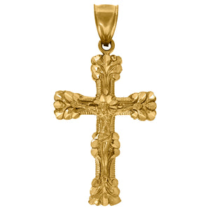 10kt Yellow Gold Diamond-cut Unisex Cross Ht:50.4mm x W:27.1mm Religious Charm Pendant