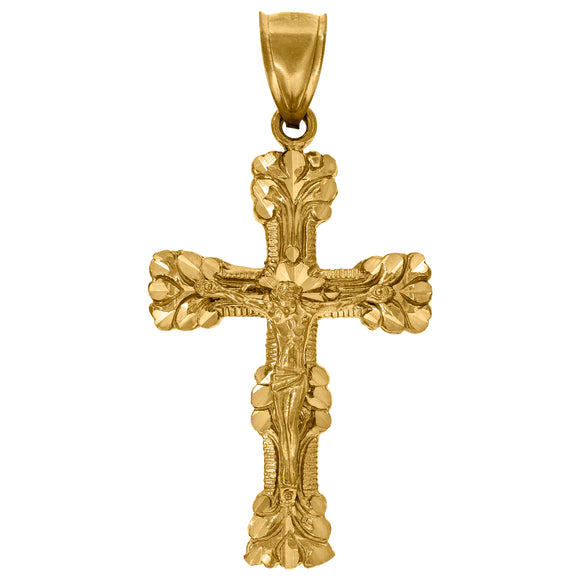 10kt Yellow Gold Diamond-cut Unisex Cross Ht:50.4mm x W:27.1mm Religious Charm Pendant