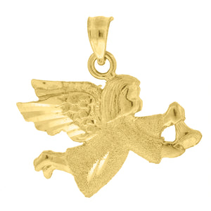 10kt Yellow Gold Diamond-cut Textured Unisex Angel Ht:20.7mm x W:22.6mm Religious Charm Pendant