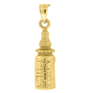 10kt Yellow Gold Textured Baby Milk Bottle Ht:24.2mm x W:6.1mm Charm Pendant