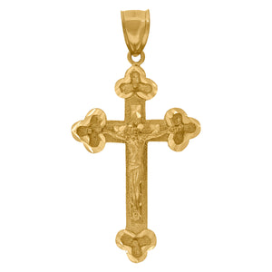 10kt Yellow Gold Unisex Textured Crucifix Cross Religious Charm Pendant