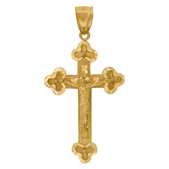 10kt Yellow Gold Unisex Textured Crucifix Cross Religious Charm Pendant