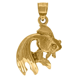 10kt Yellow Gold Textured Unisex Fish Ht:25.4mm x W:16.9mm Animal Charm Pendant