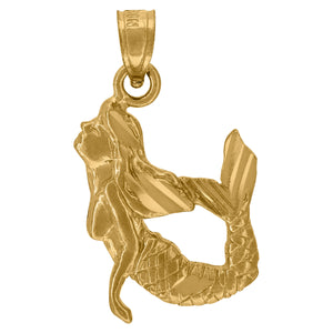10kt Yellow Gold Womens Mermaid Ht:23.4mm x W:17mm Charm Pendant
