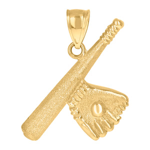 10kt Yellow Gold Mens Diamond-cut Textured Baseball Bat Ball Gloves Charm Pendant