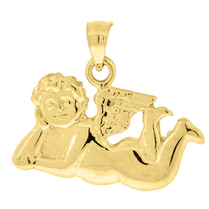 10kt Yellow Gold Unisex Cupid Angel Religious Charm Pendant
