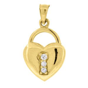 10kt Yellow Gold Womens Cubic Zirconia Cubic-zirconia Heart Lock Charm Pendant