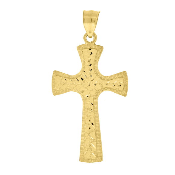 10kt Yellow Gold Nugget Unisex Cross Ht:47.4mm x W:25mm Religious Charm Pendant