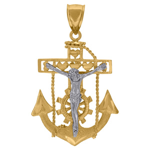 10kt Two-tone Gold Mens Women Textured Mariner Crucifix Religious Charm Pendant