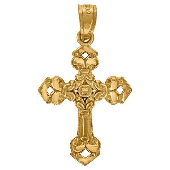 10kt Yellow Gold Mens Women Textured Cross Religious Charm Pendant